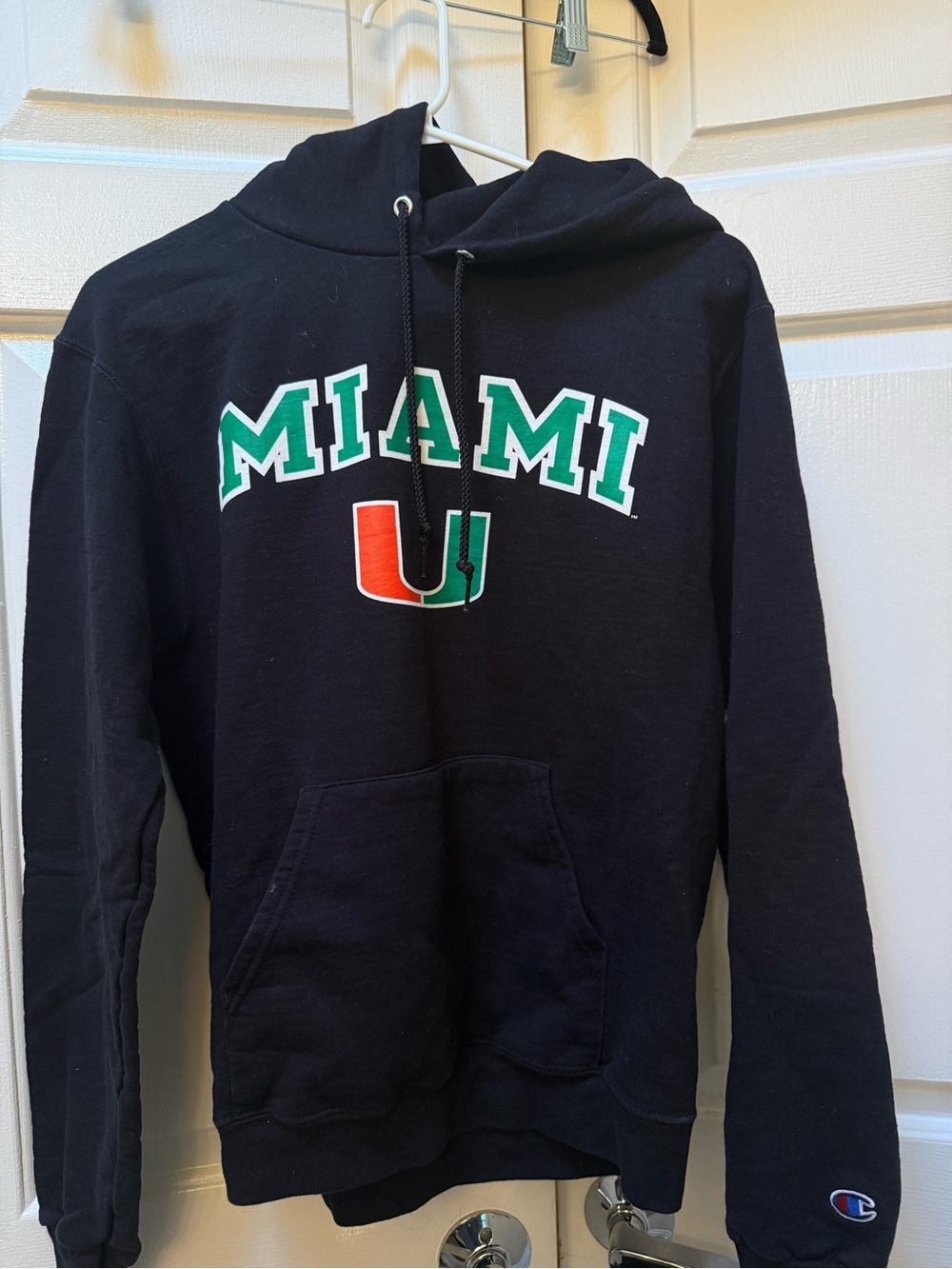 Champion Black Hoodie with Green and Orange Miami Logo